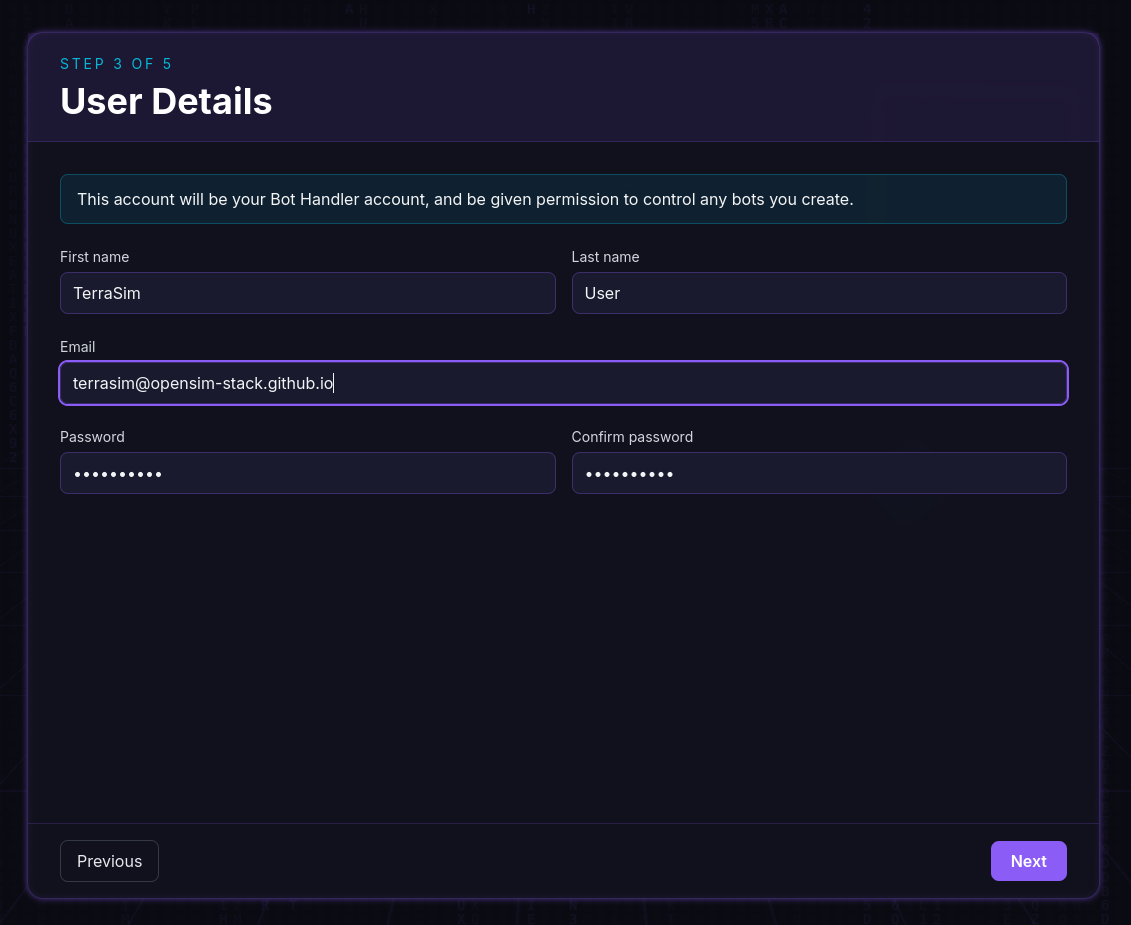 OpenSim web interface setup wizard step 3